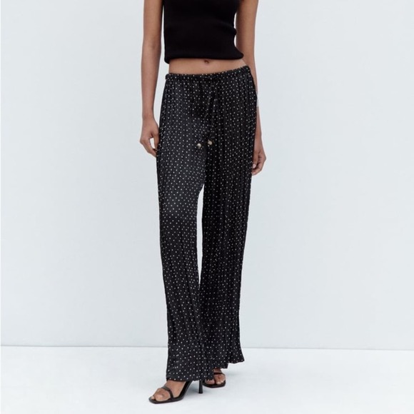 ZARA DOTTED WRINKLE EFFECT WIDE LEG PANTS - Picture 2 of 8